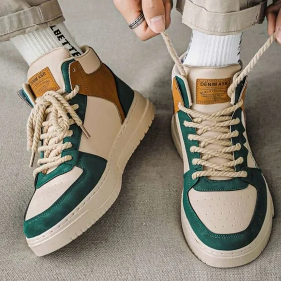 Men’s Cream and Green Sneaker Skate Shoes - Picture 2 of 8